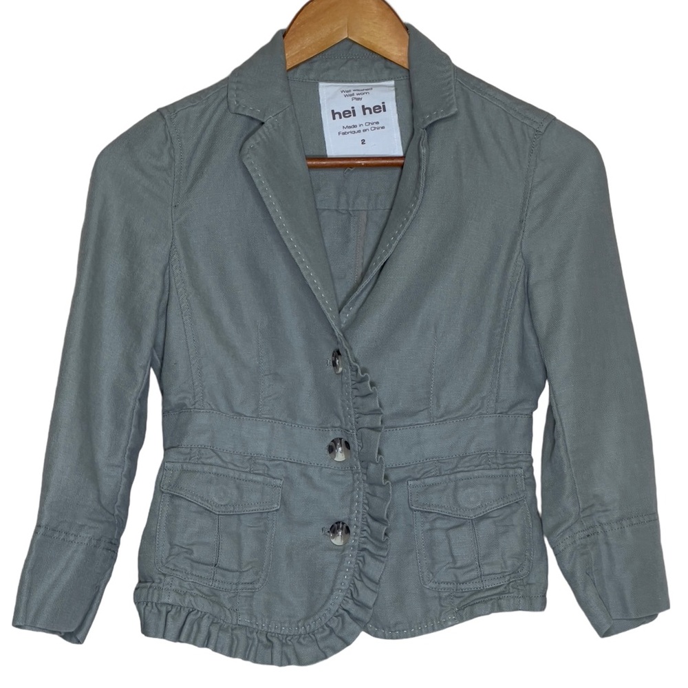 Hei Hei Anthropologie Landmarks Linen Size 2 Ruffle Asymmetrical Blazer Jacket